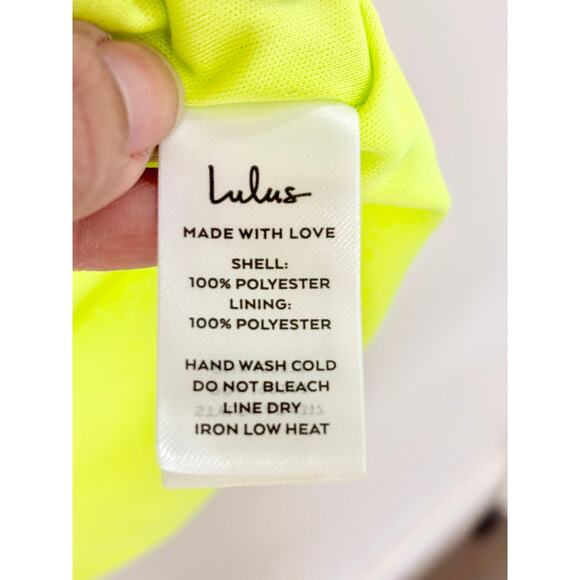 NWT Lulus Embellished Sequin Strapless Mini Dress Neon Yellow Women's L - Picture 6 of 6